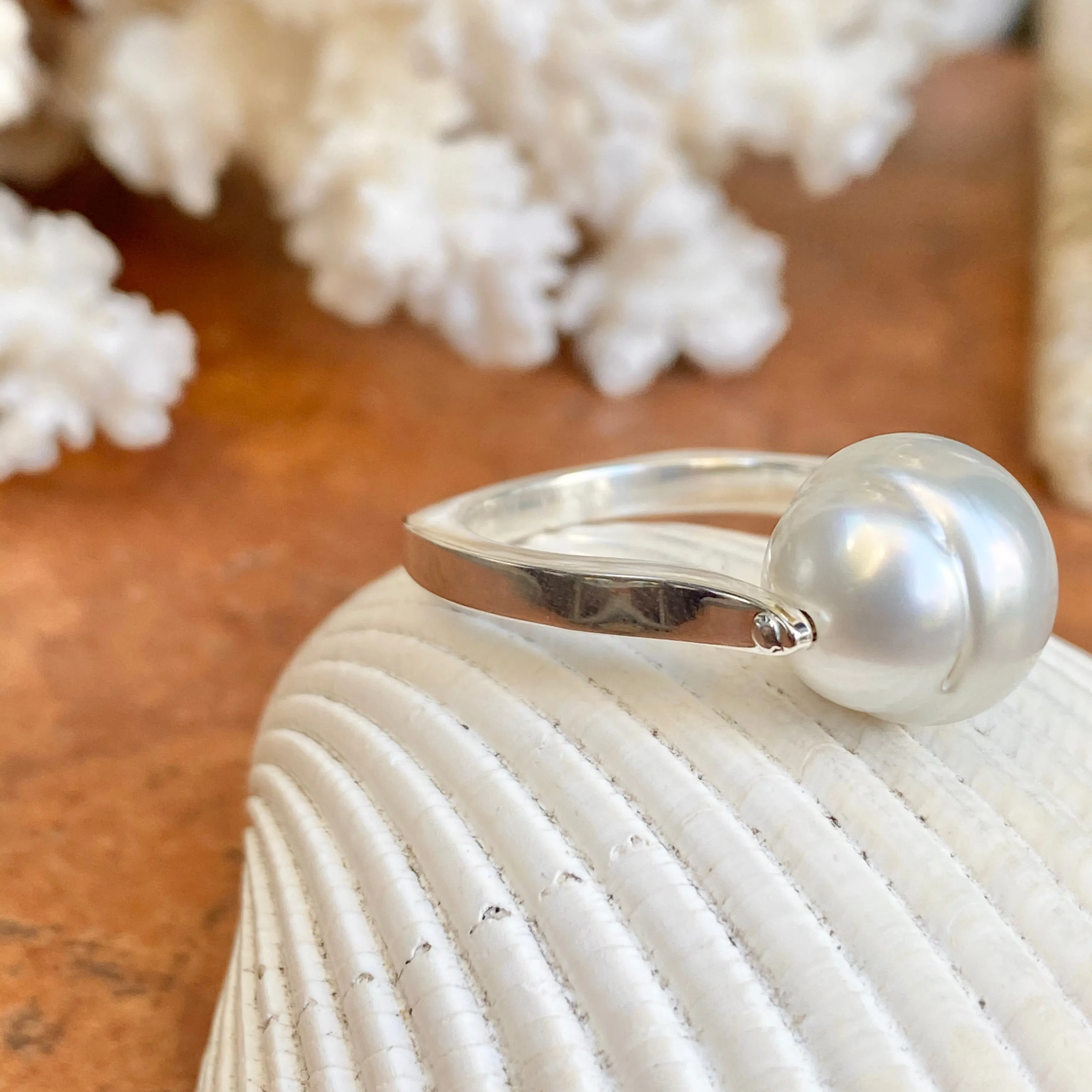 Sterling Silver Genuine 12mm Paspaley South Sea Pearl Modern Ring