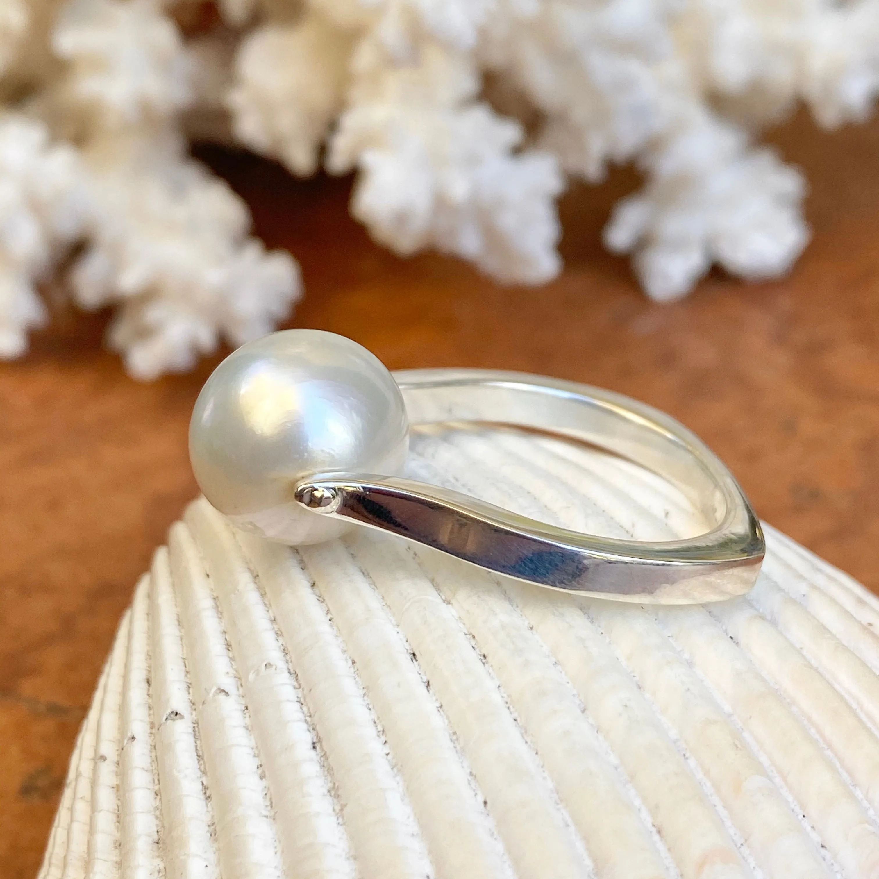 Sterling Silver Genuine 12mm Paspaley South Sea Pearl Modern Ring