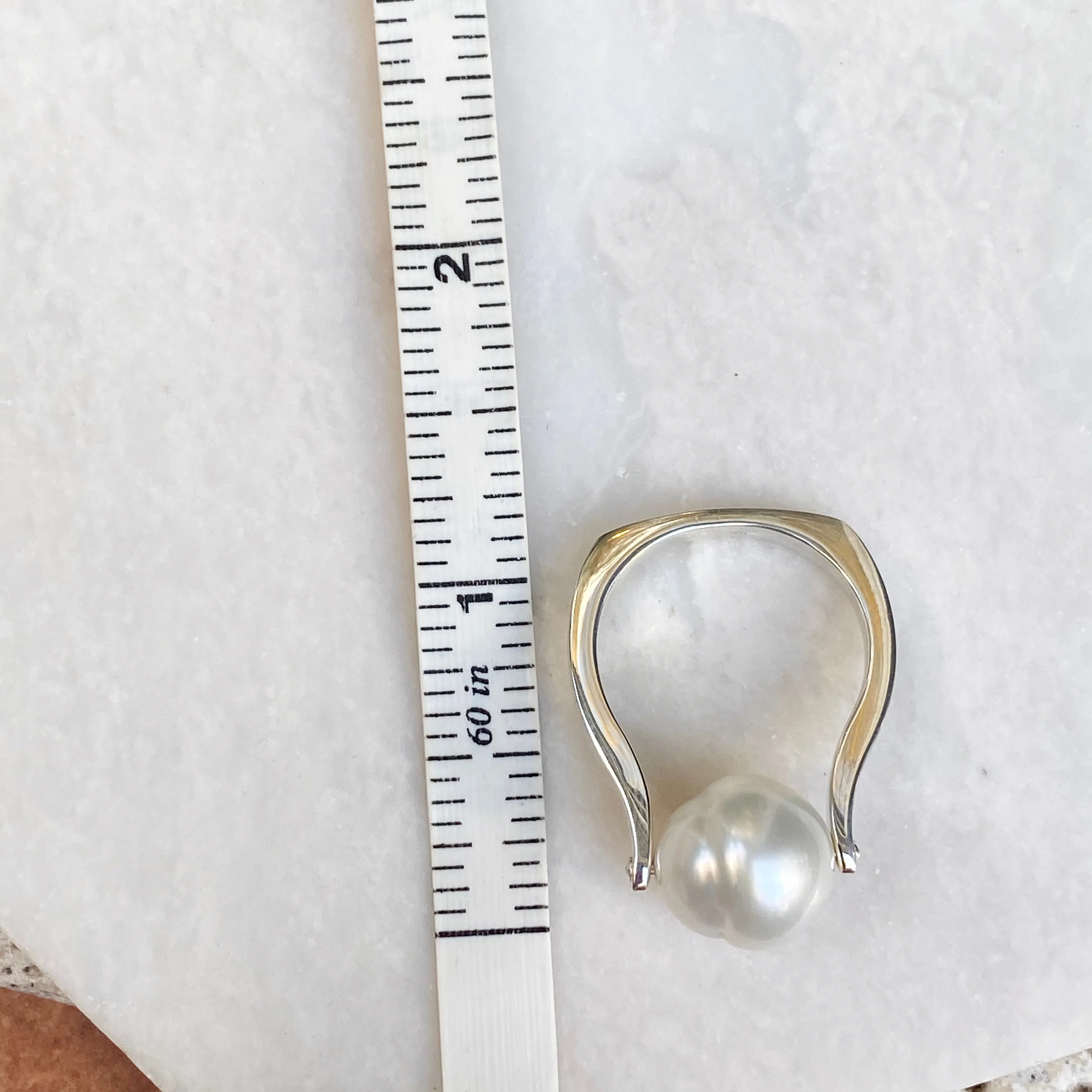 Sterling Silver Genuine 12mm Paspaley South Sea Pearl Modern Ring