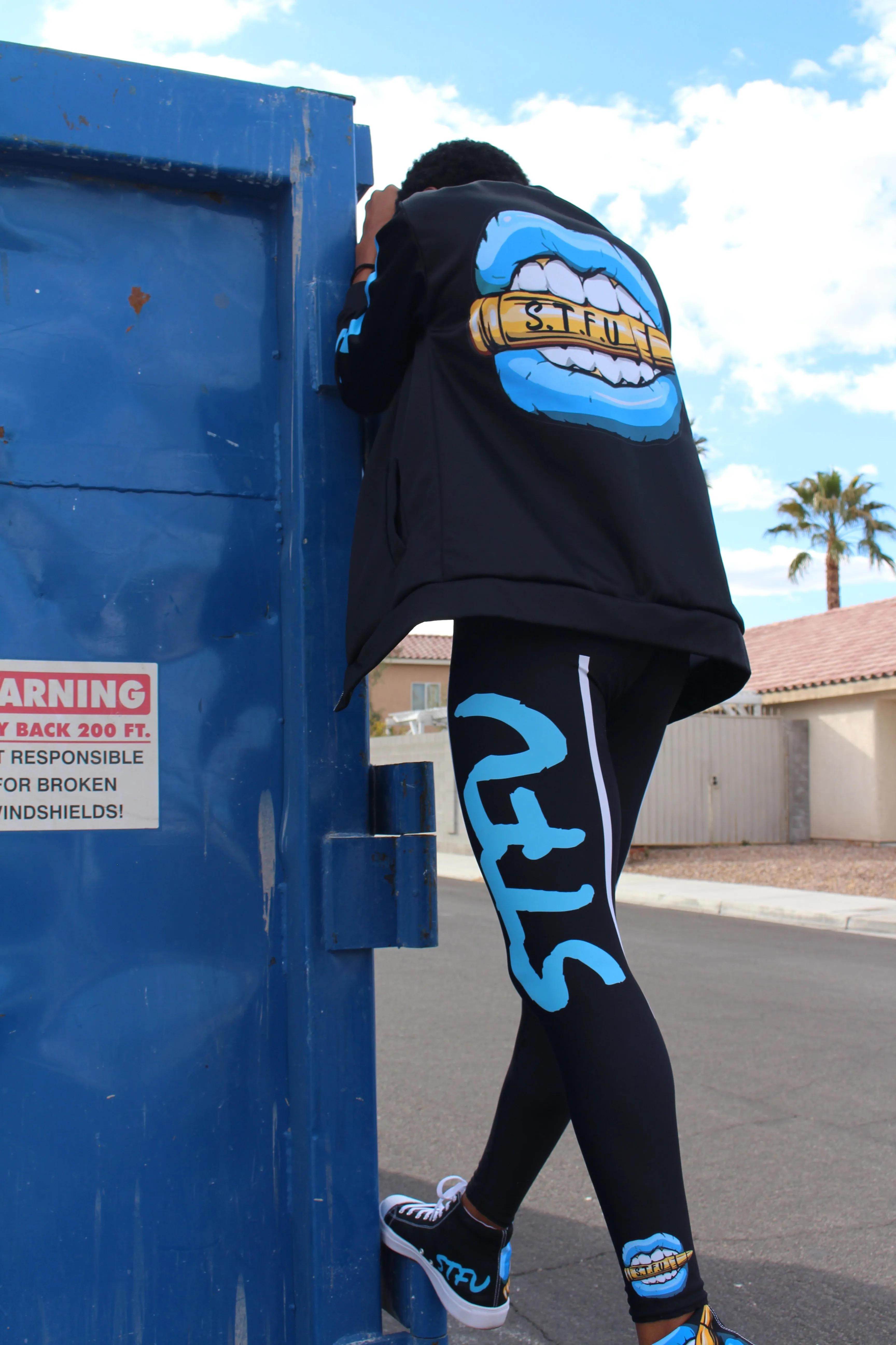 STFU Ice Blue Logo Unisex Bomber Jacket - Black