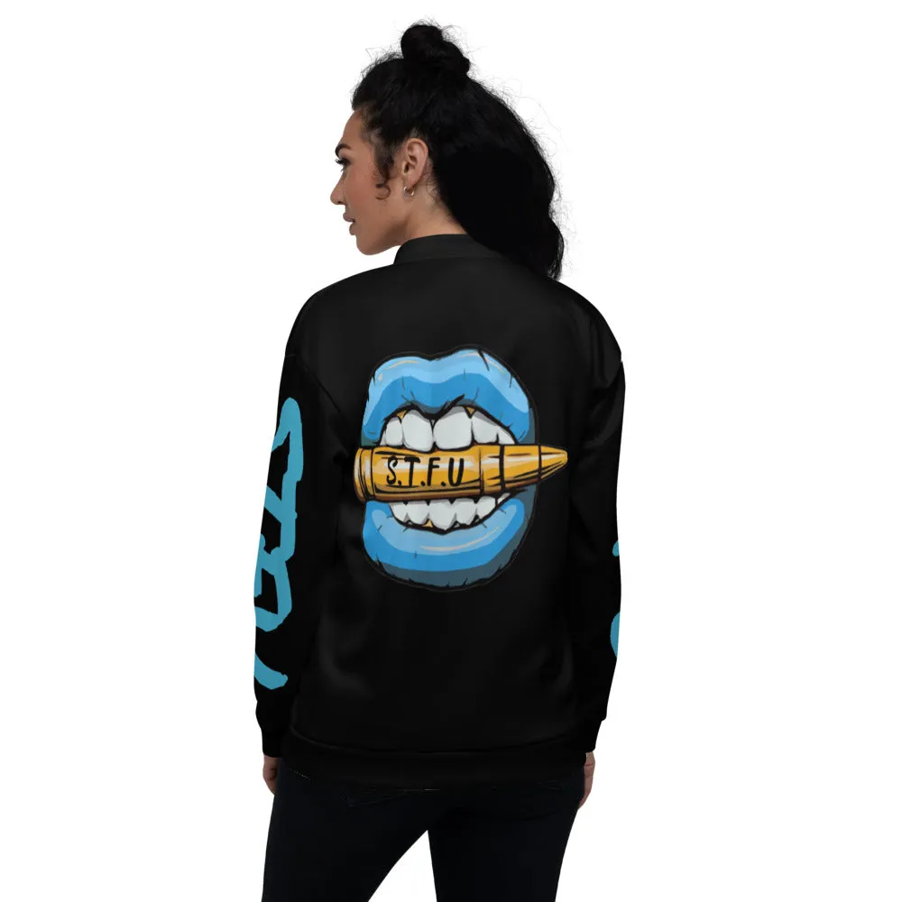 STFU Ice Blue Logo Unisex Bomber Jacket - Black