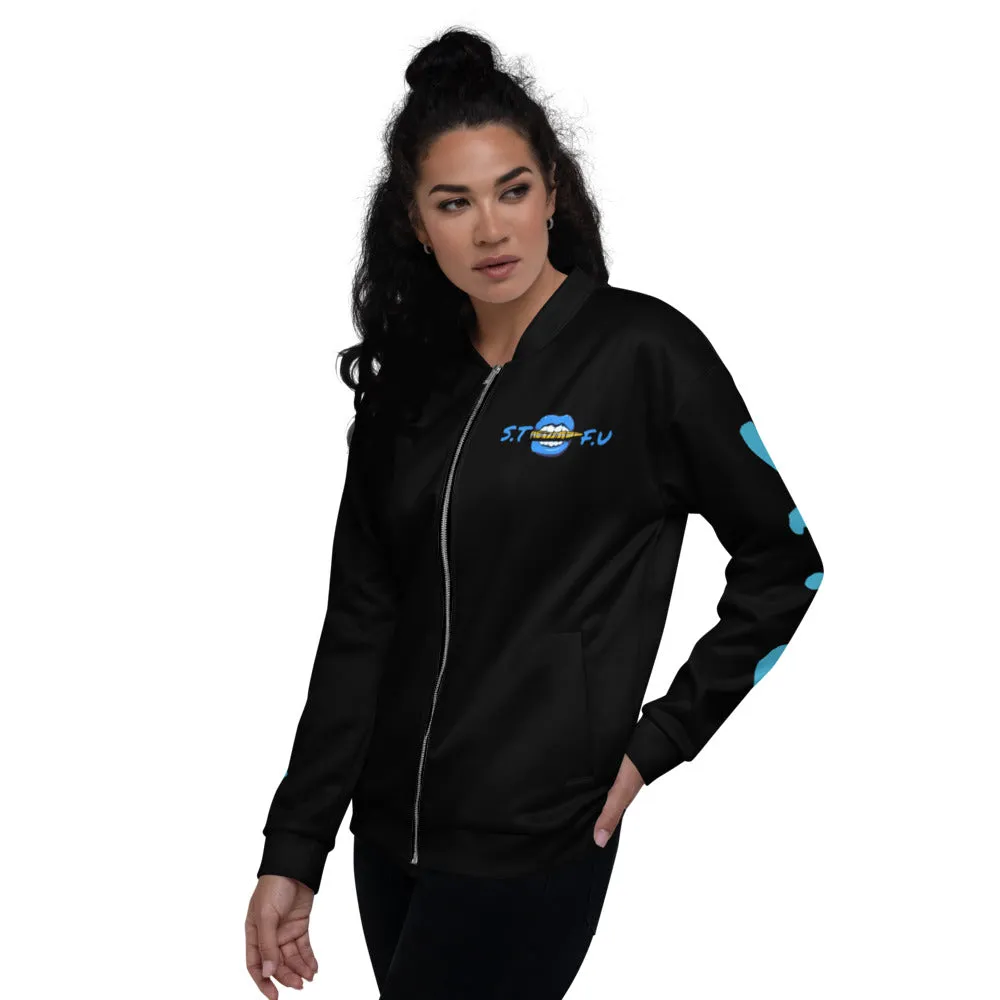 STFU Ice Blue Logo Unisex Bomber Jacket - Black