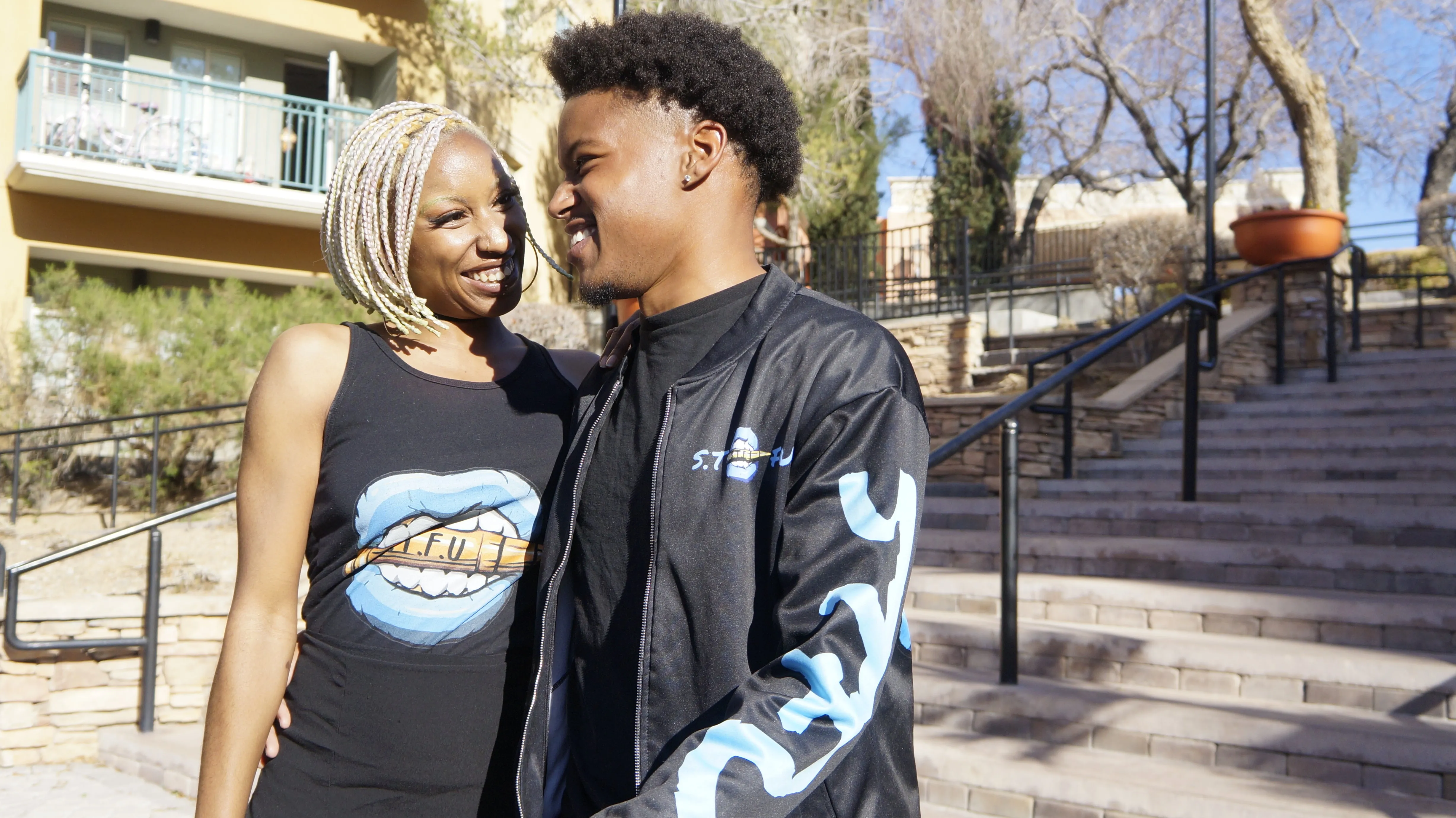 STFU Ice Blue Logo Unisex Bomber Jacket - Black