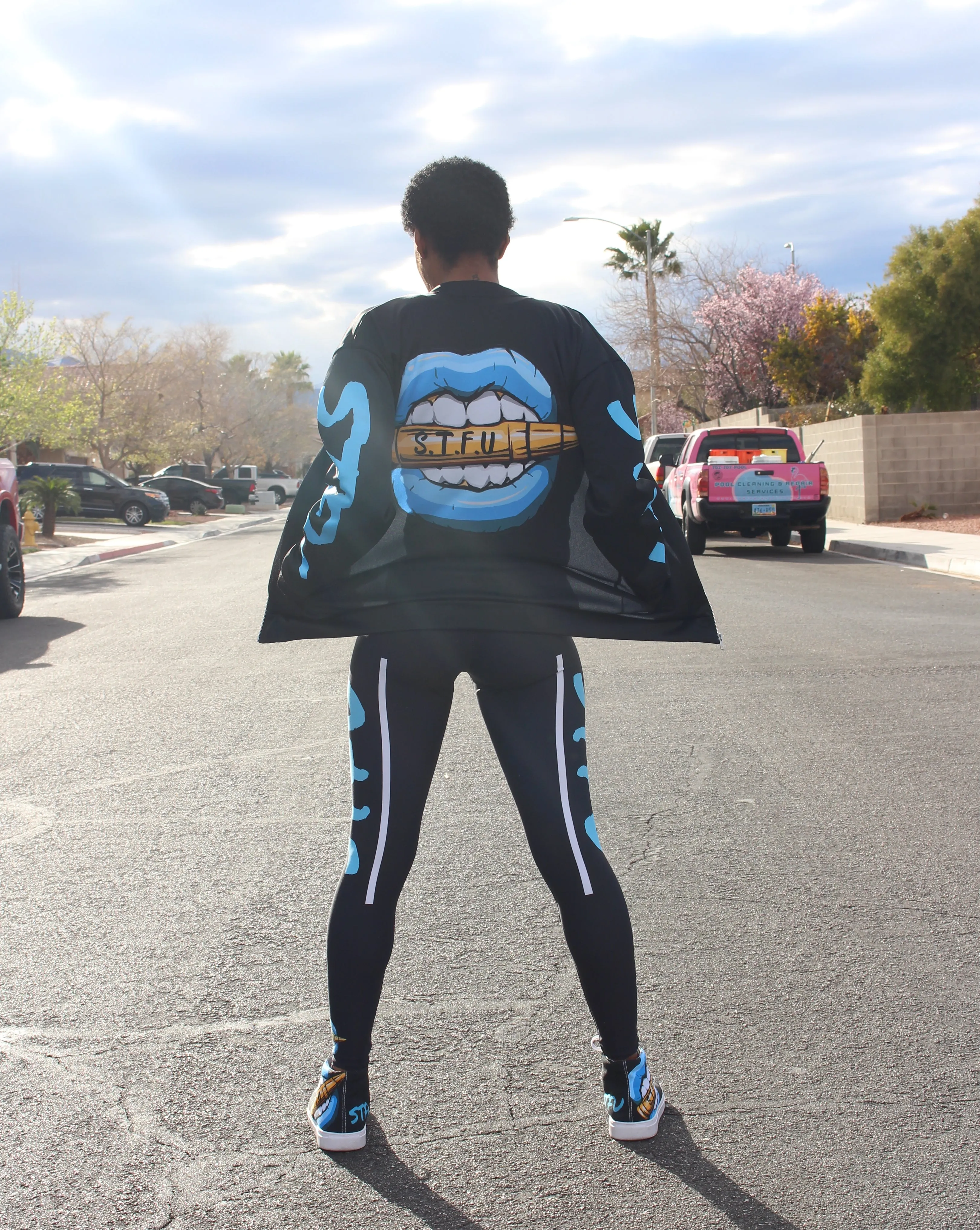 STFU Ice Blue Logo Unisex Bomber Jacket - Black