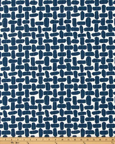 Straight Custom Valance in Blue and White cross pattern on 100% cotton fabric; Fully Lined, Custom Made, Navy Farley