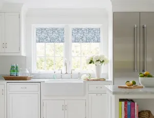 Straight Modern Valance in Indigo Blue and White Print, Custom Made, Fully Lined, 100% Cotton,  Custom Made Modern Kitchen Valance, Bay Window Treatments