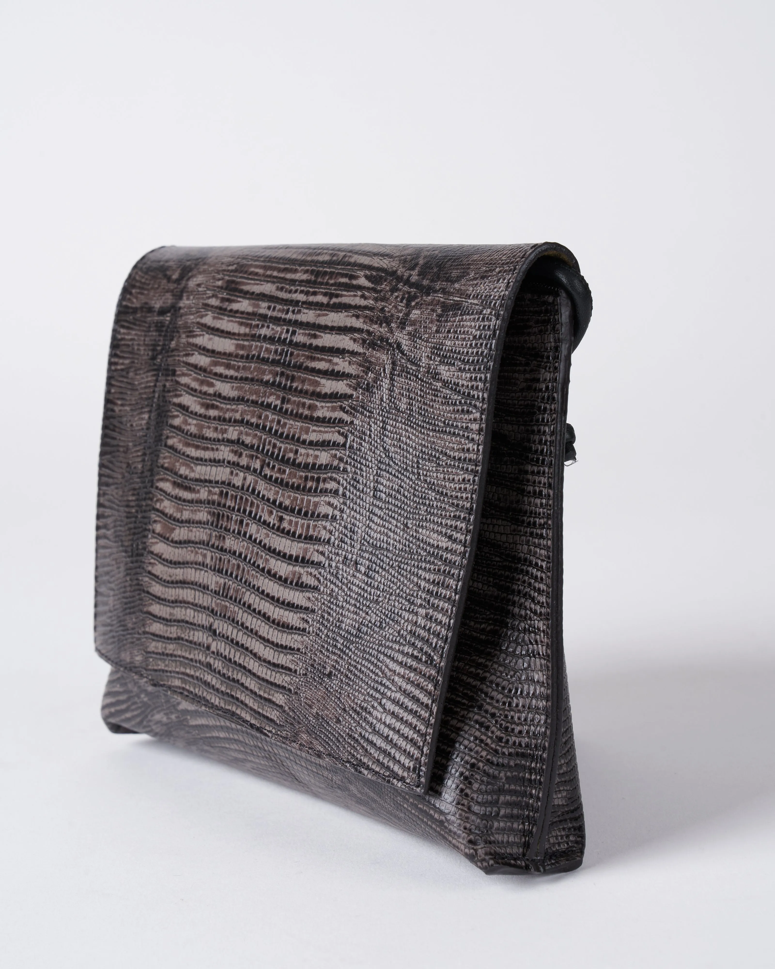 strappy foldover - steel embossed lizard