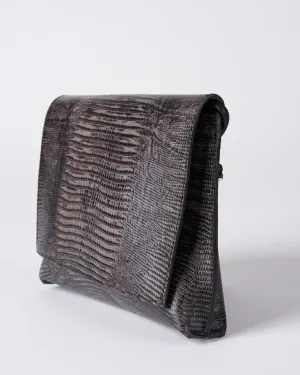 strappy foldover - steel embossed lizard