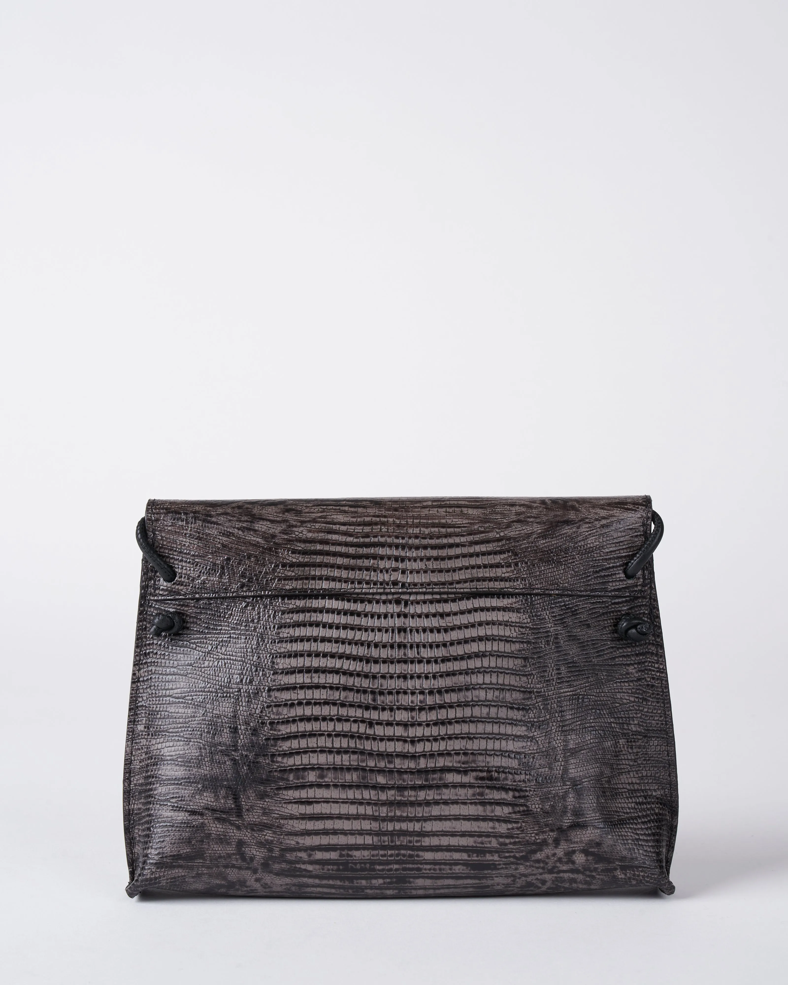 strappy foldover - steel embossed lizard