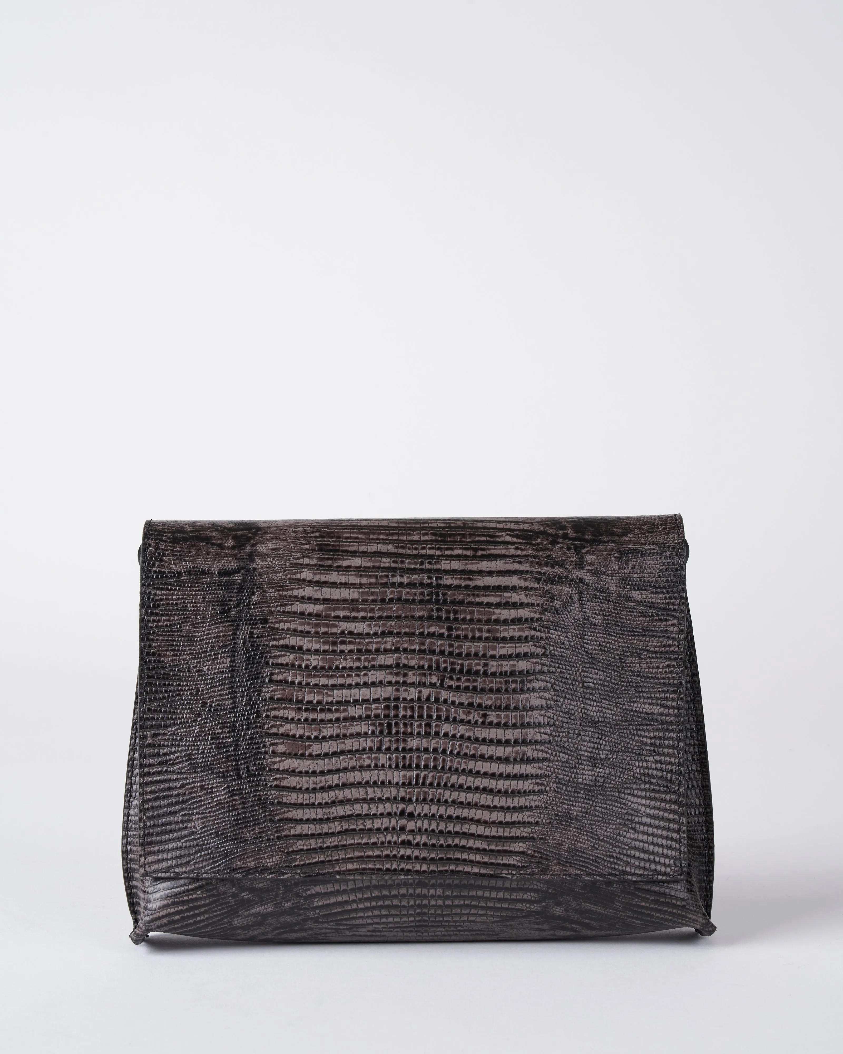 strappy foldover - steel embossed lizard