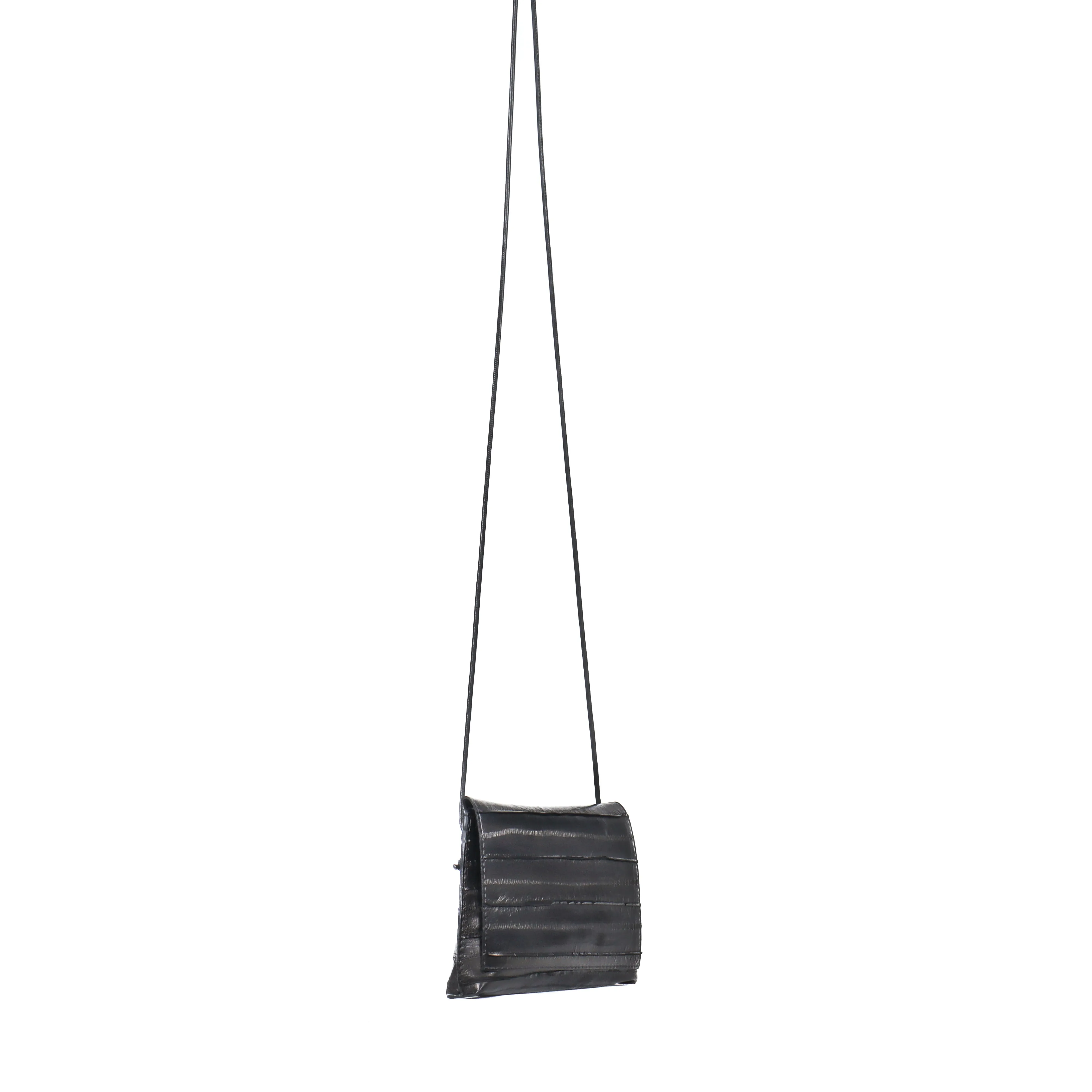 STRAPPY FOLDOVER TOP STITCH BLACK EEL