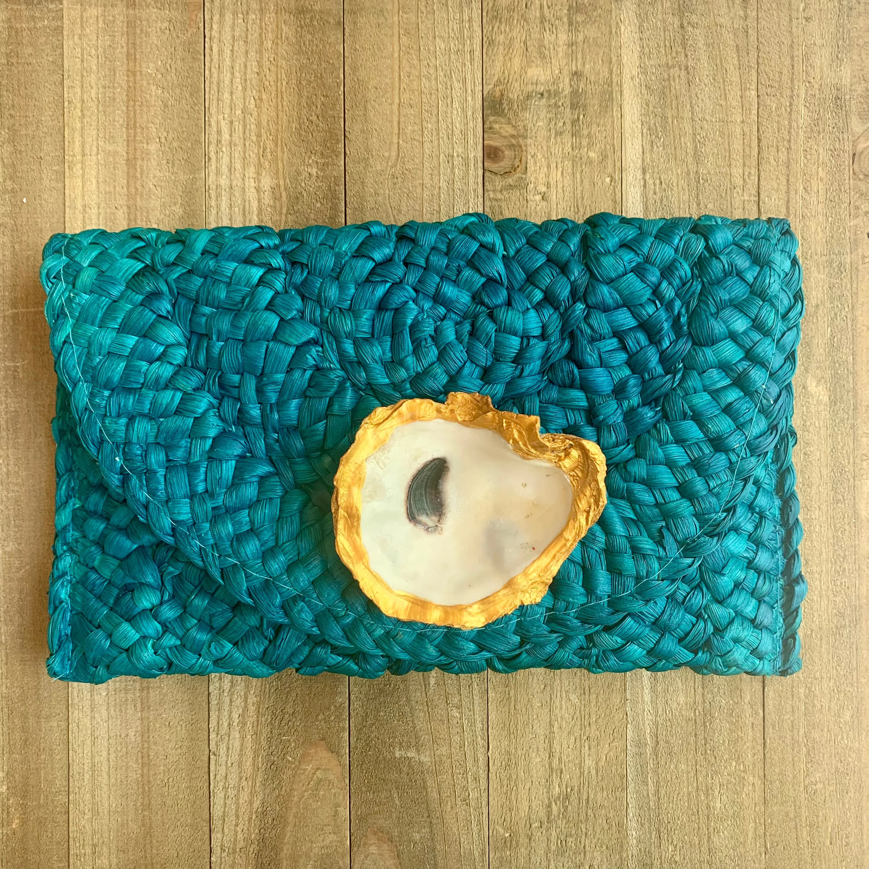Straw Clutch with Hand Painted Genuine Oyster | Erika Williner Designs
