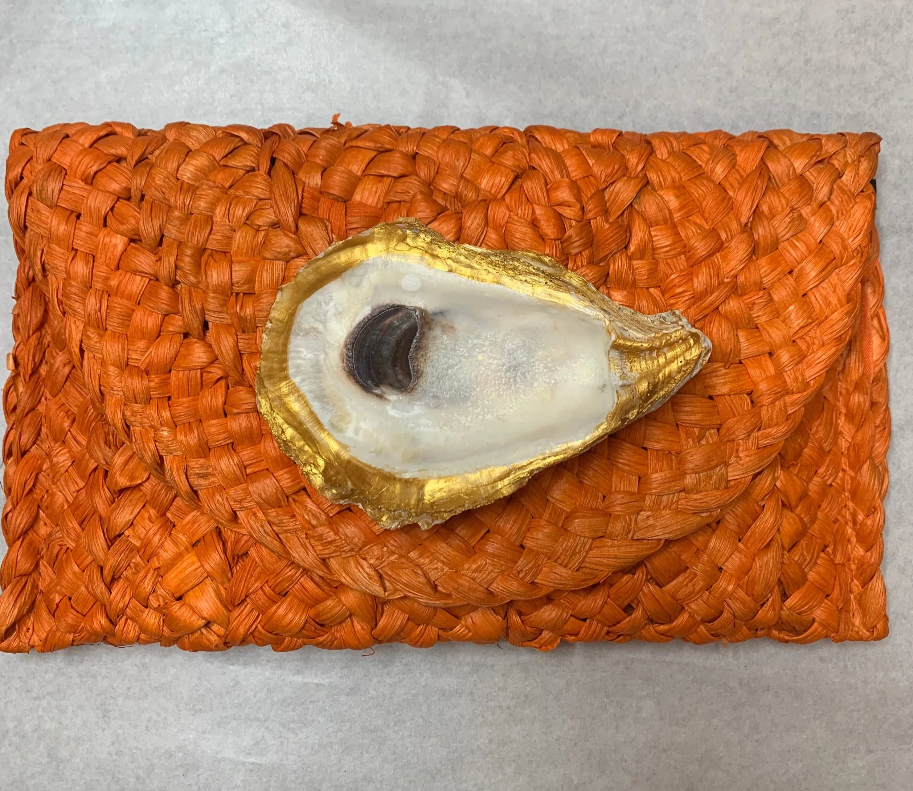 Straw Clutch with Hand Painted Genuine Oyster | Erika Williner Designs