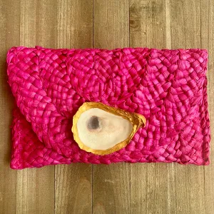 Straw Clutch with Hand Painted Genuine Oyster | Erika Williner Designs