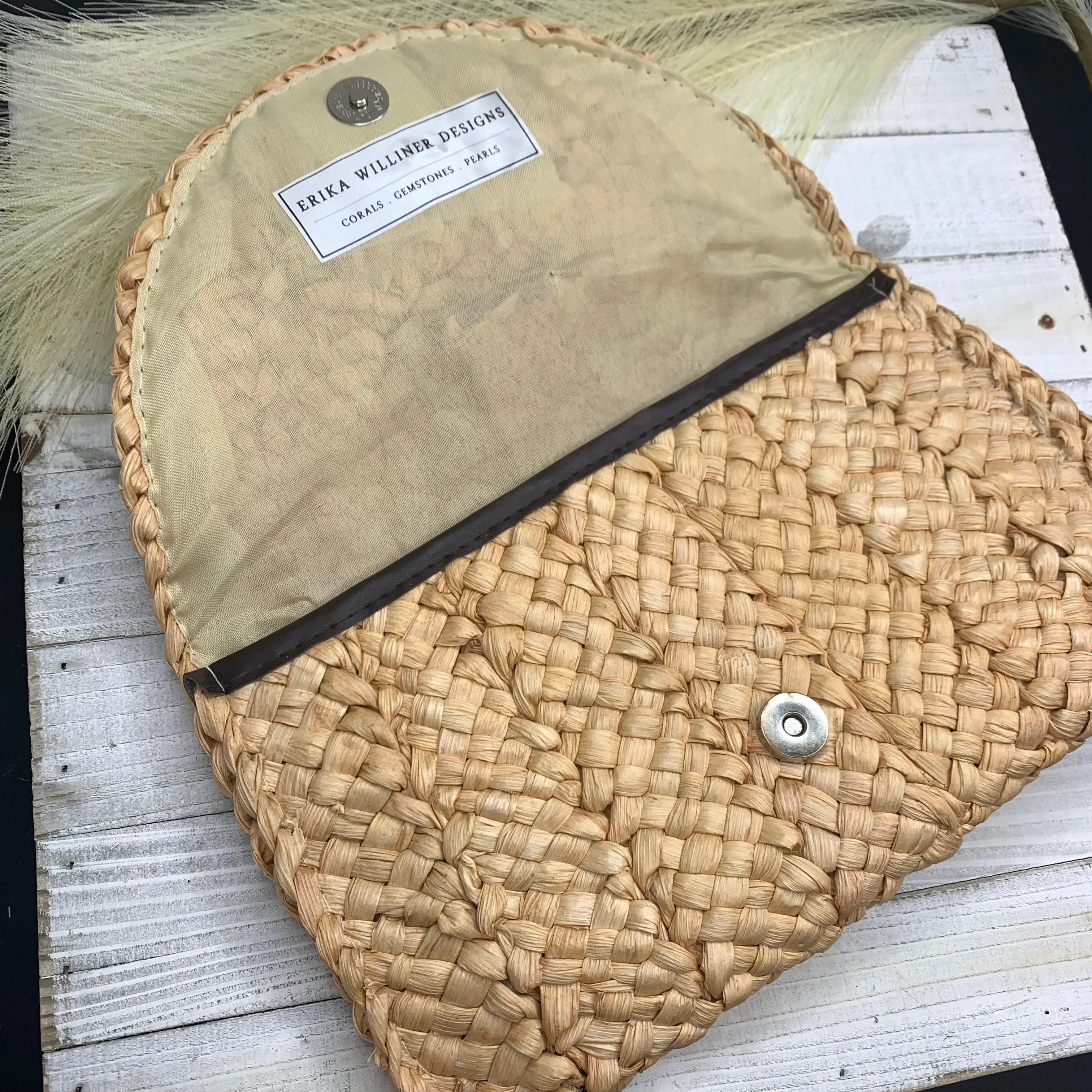 Straw Clutch with Hand Painted Genuine Oyster | Erika Williner Designs