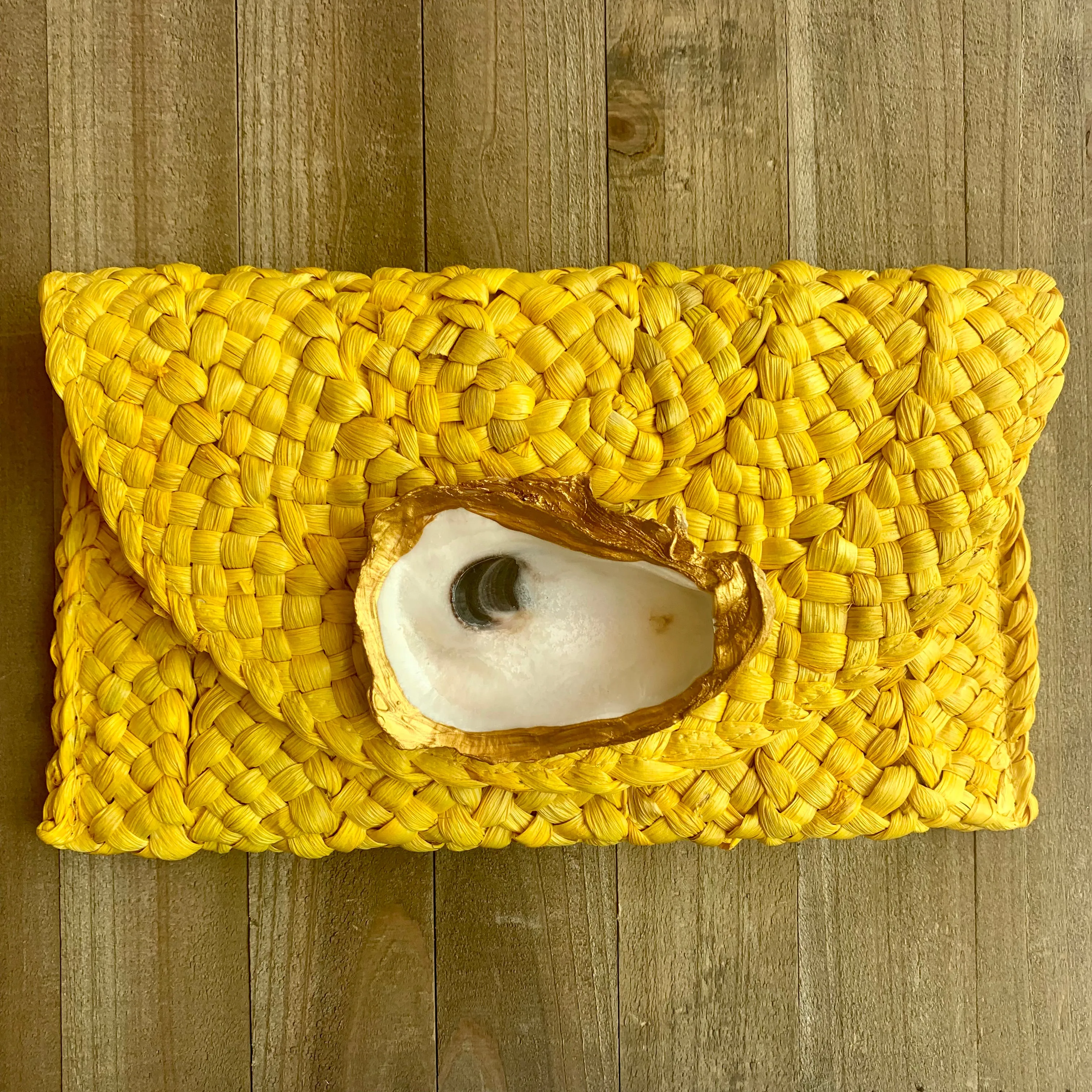 Straw Clutch with Hand Painted Genuine Oyster | Erika Williner Designs