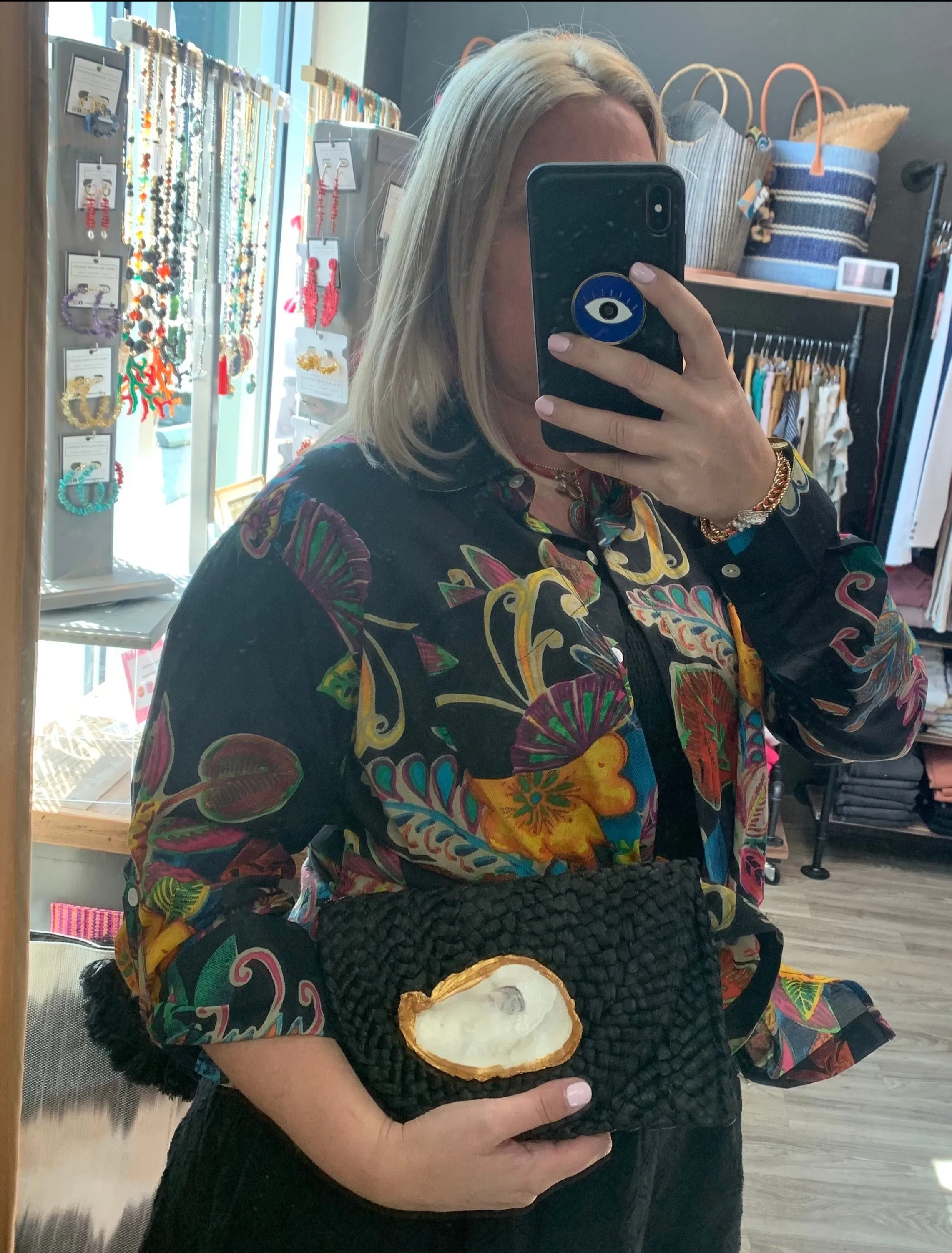 Straw Clutch with Hand Painted Genuine Oyster | Erika Williner Designs