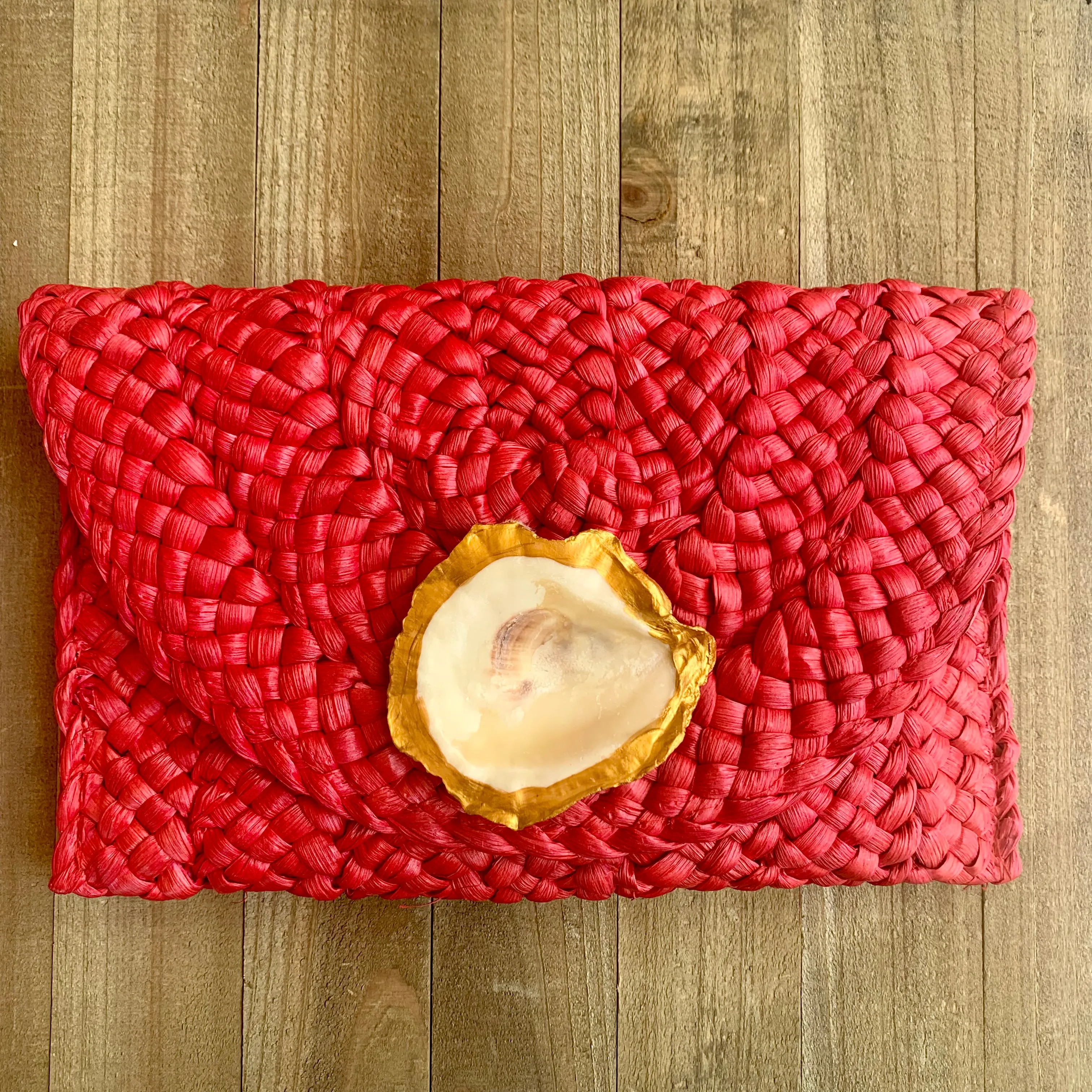 Straw Clutch with Hand Painted Genuine Oyster | Erika Williner Designs