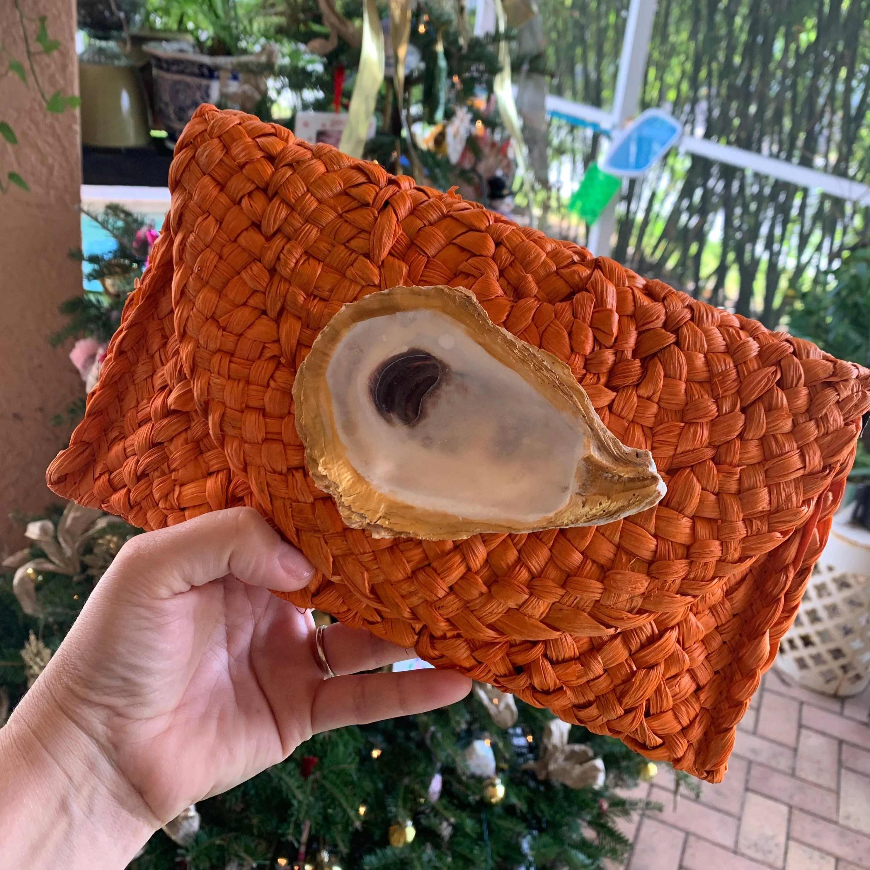 Straw Clutch with Hand Painted Genuine Oyster | Erika Williner Designs