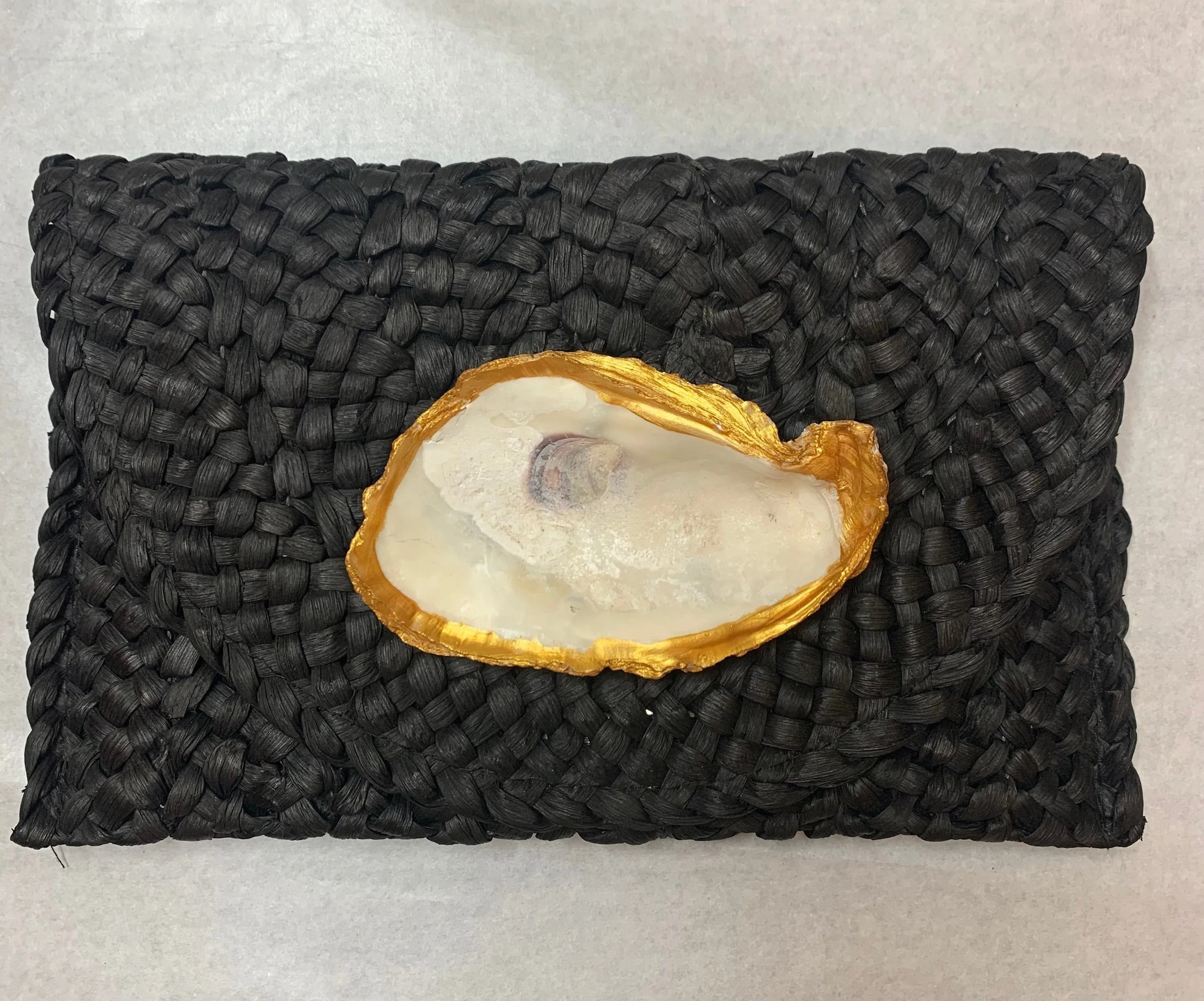 Straw Clutch with Hand Painted Genuine Oyster | Erika Williner Designs