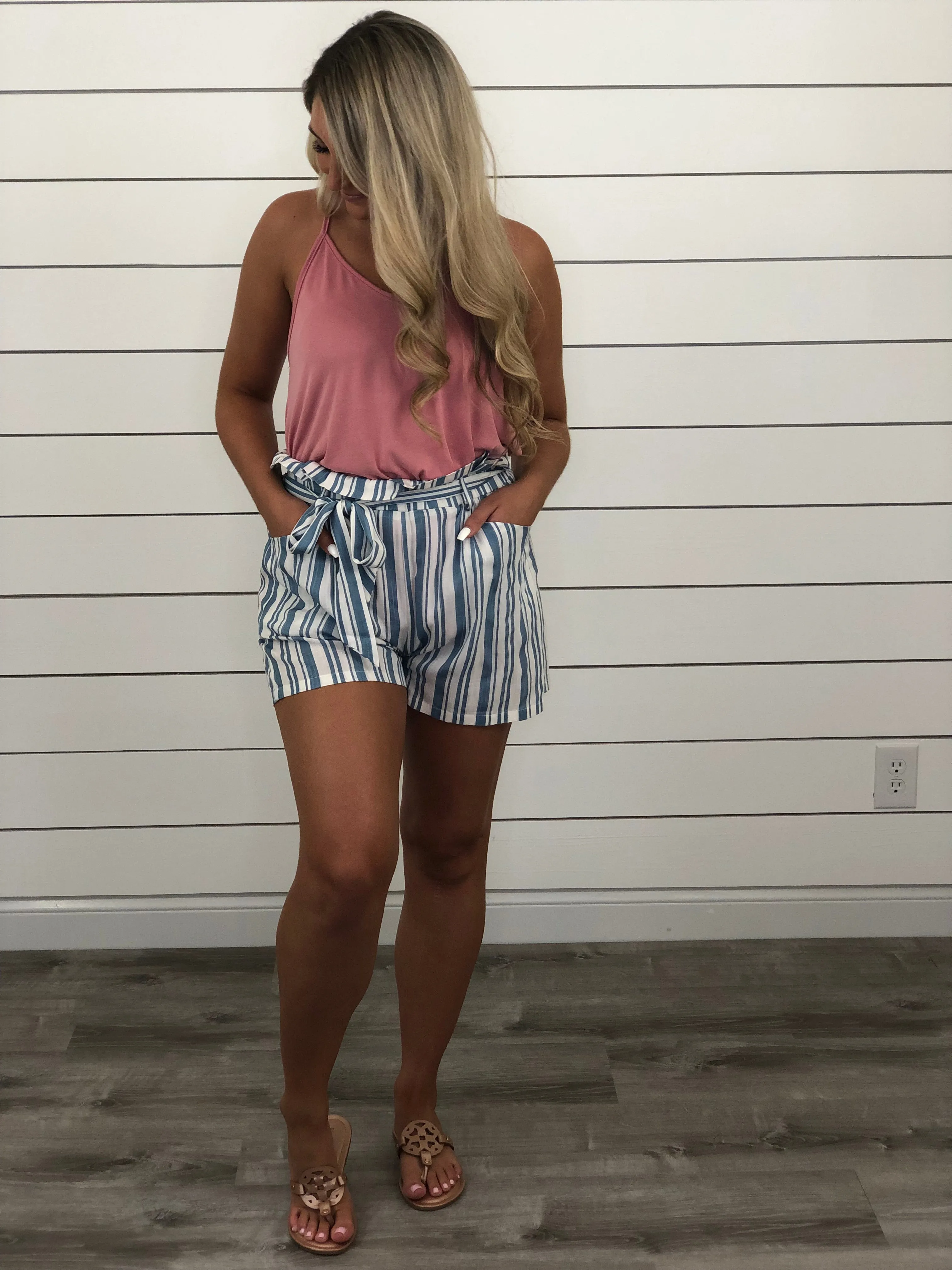 Striped Paper Bag Shorts