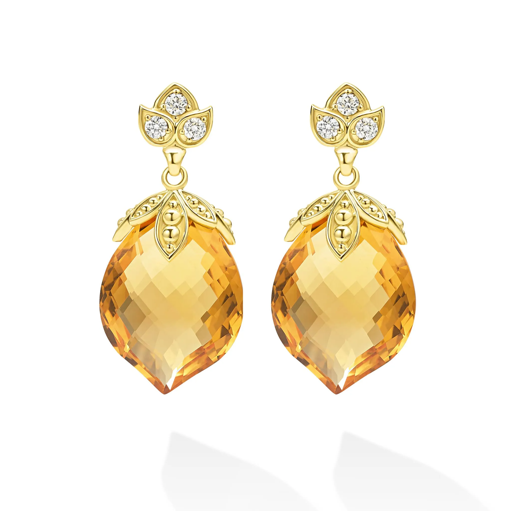 Studio 18K Diamond & Citrine Lotus Drop Earring