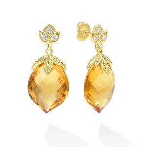 Studio 18K Diamond & Citrine Lotus Drop Earring