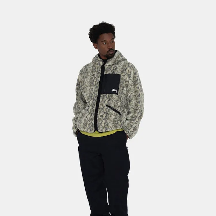 Stussy Reversible Snake Jacquard Sherpa Fleece/Nylon Zip Jacket Grey