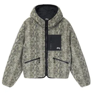 Stussy Reversible Snake Jacquard Sherpa Fleece/Nylon Zip Jacket Grey