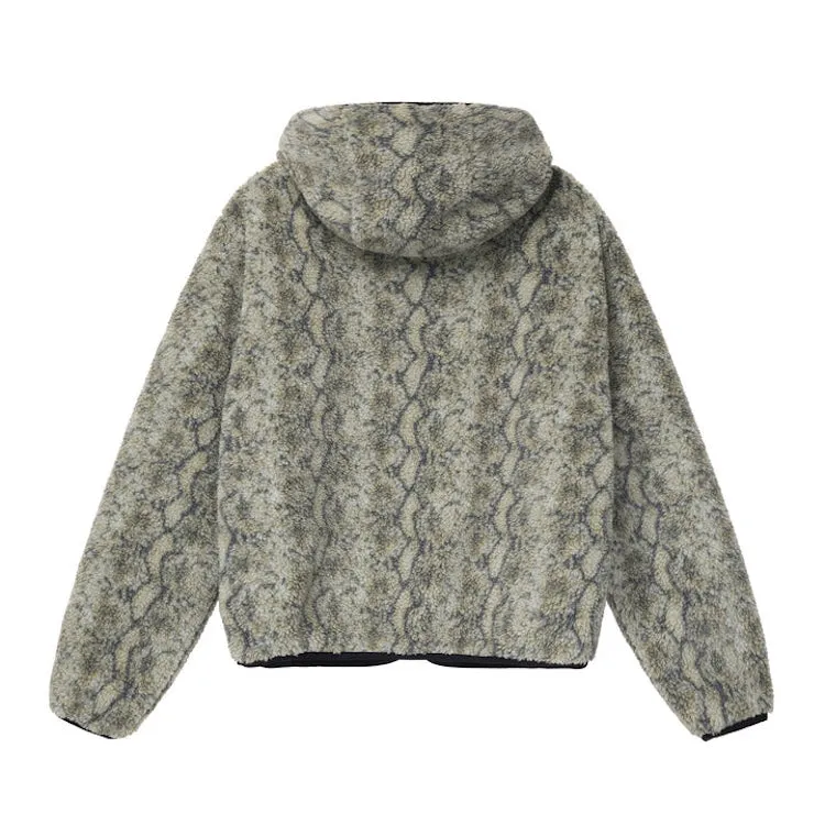 Stussy Reversible Snake Jacquard Sherpa Fleece/Nylon Zip Jacket Grey