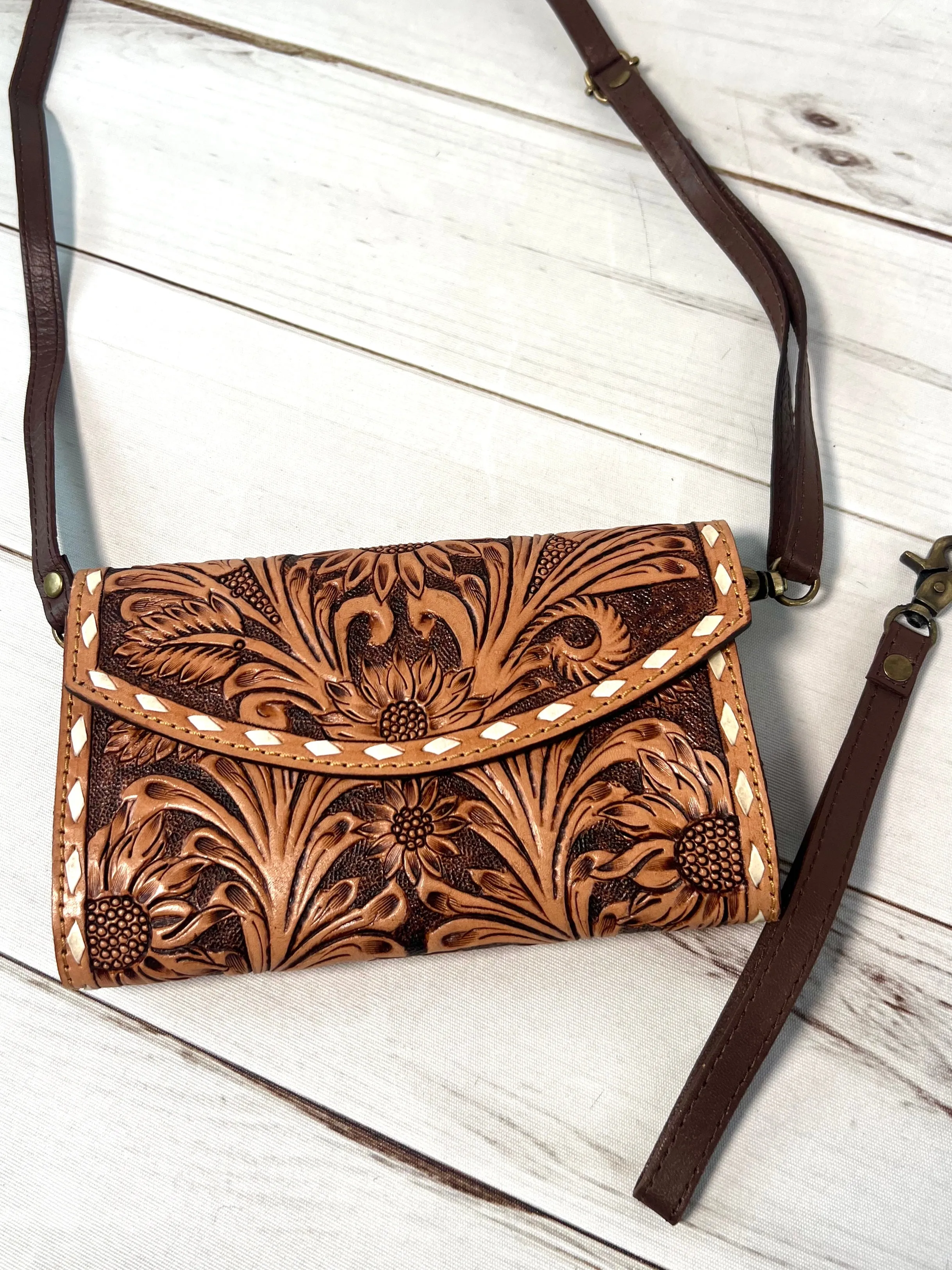 Sunflower Tooled Wallet Carryall Bag