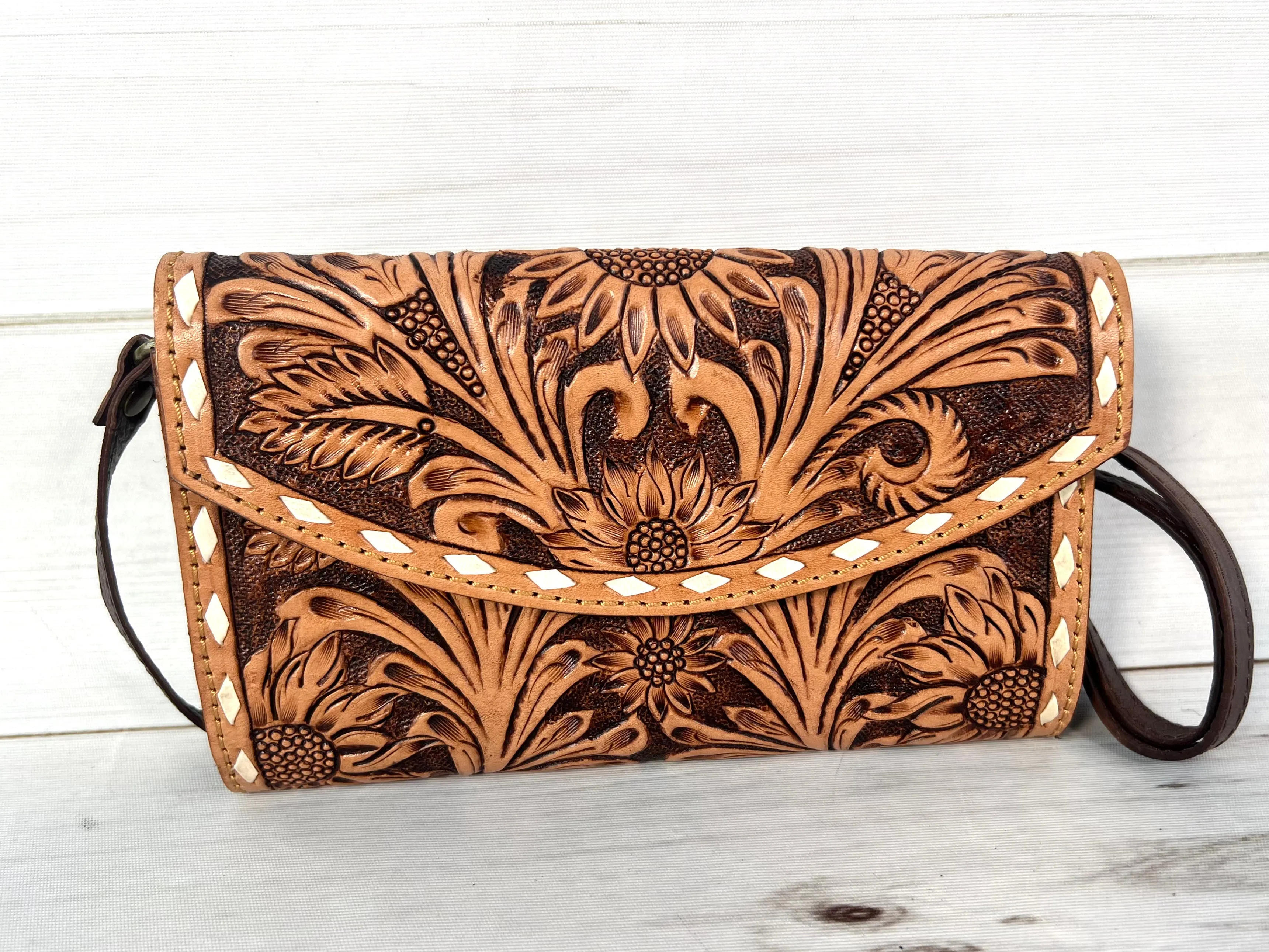 Sunflower Tooled Wallet Carryall Bag
