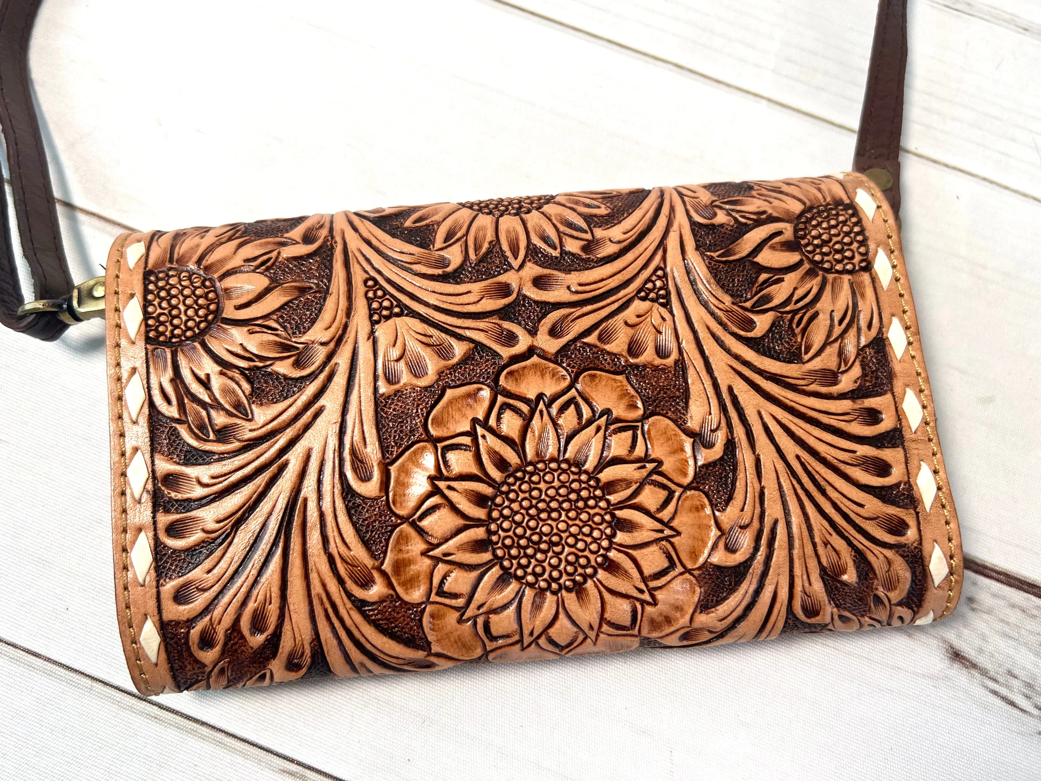 Sunflower Tooled Wallet Carryall Bag
