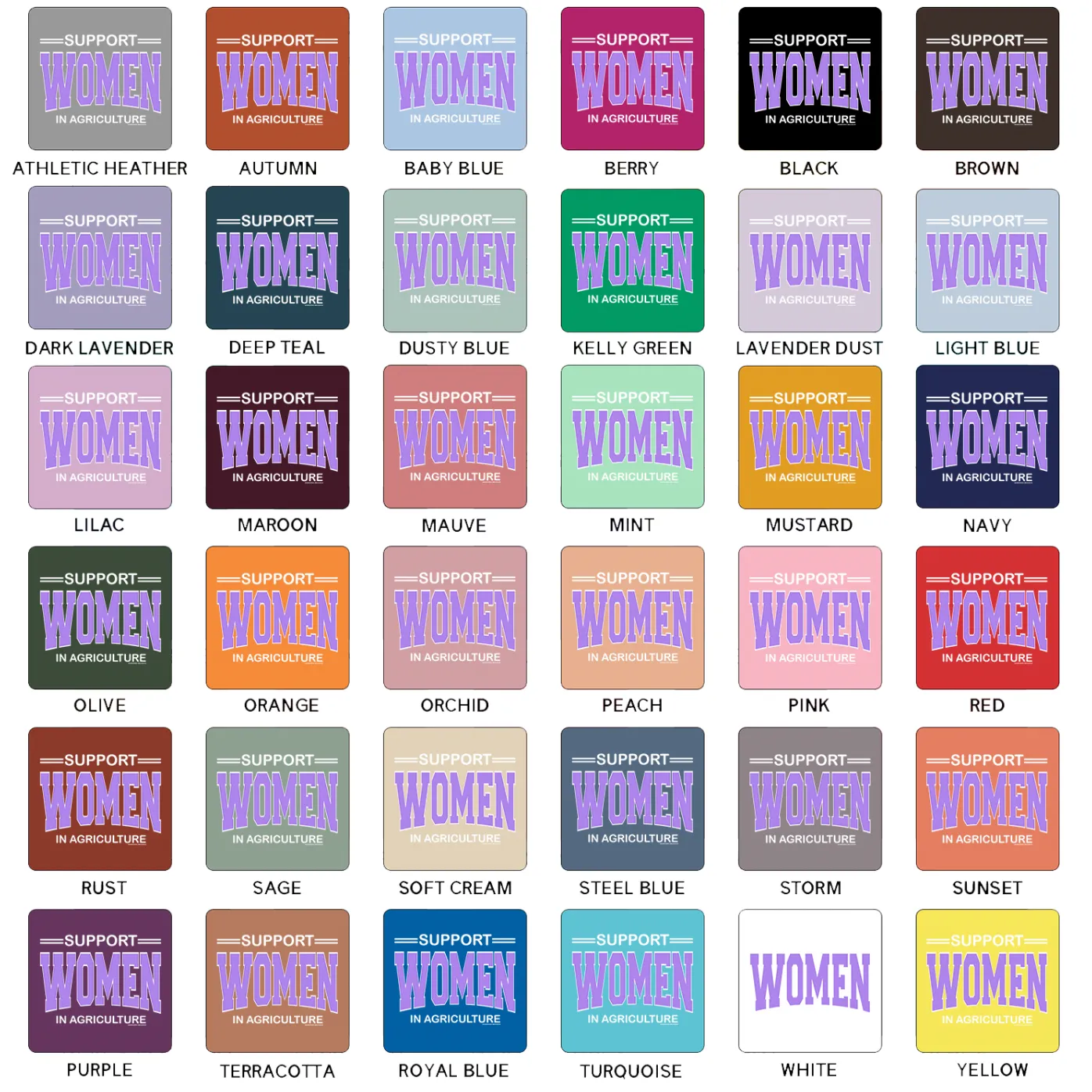 Support Women In Agriculture Purple Ink T-Shirt (XS-4XL) - Multiple Colors!