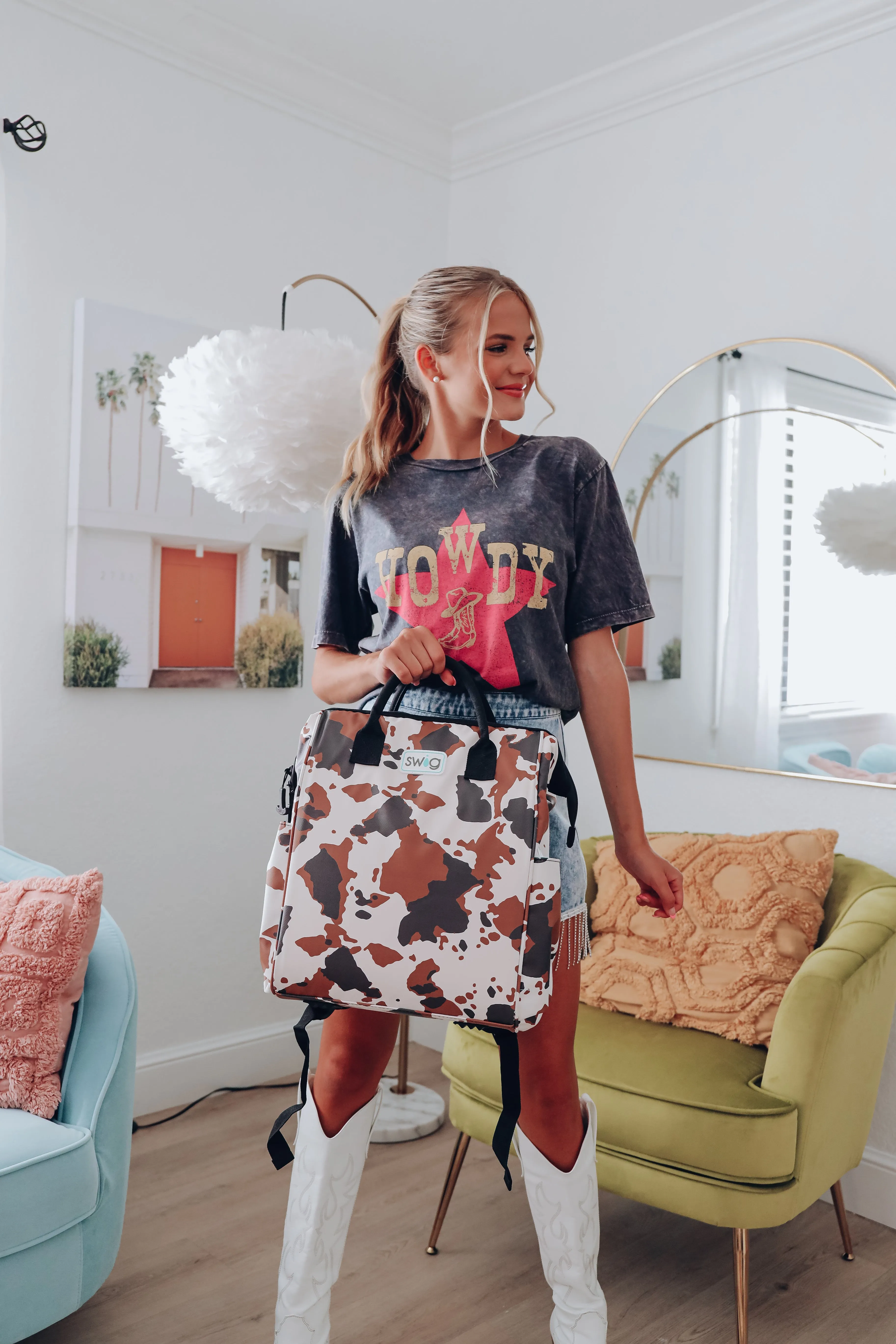 SWIG Cow Print Backpack Cooler