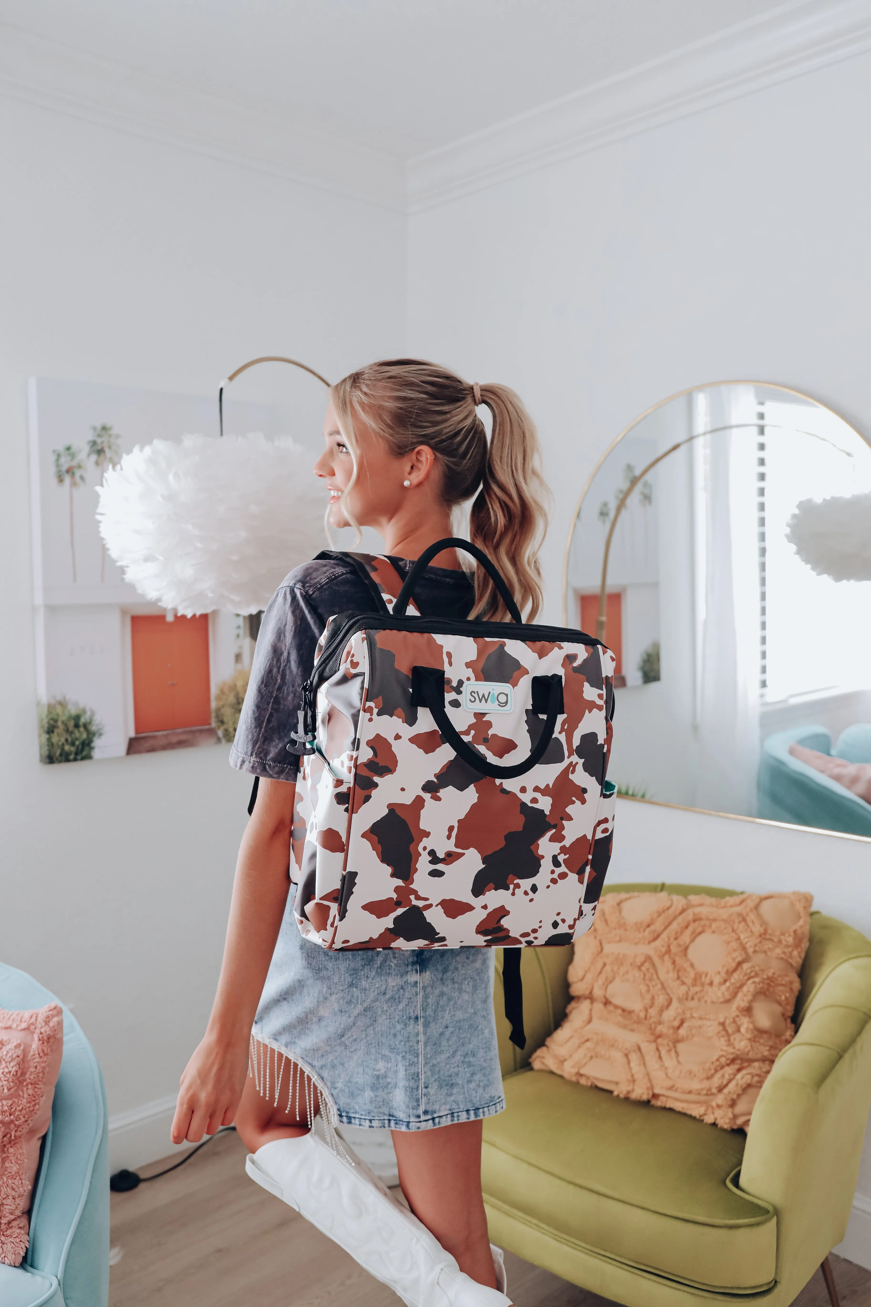 SWIG Cow Print Backpack Cooler