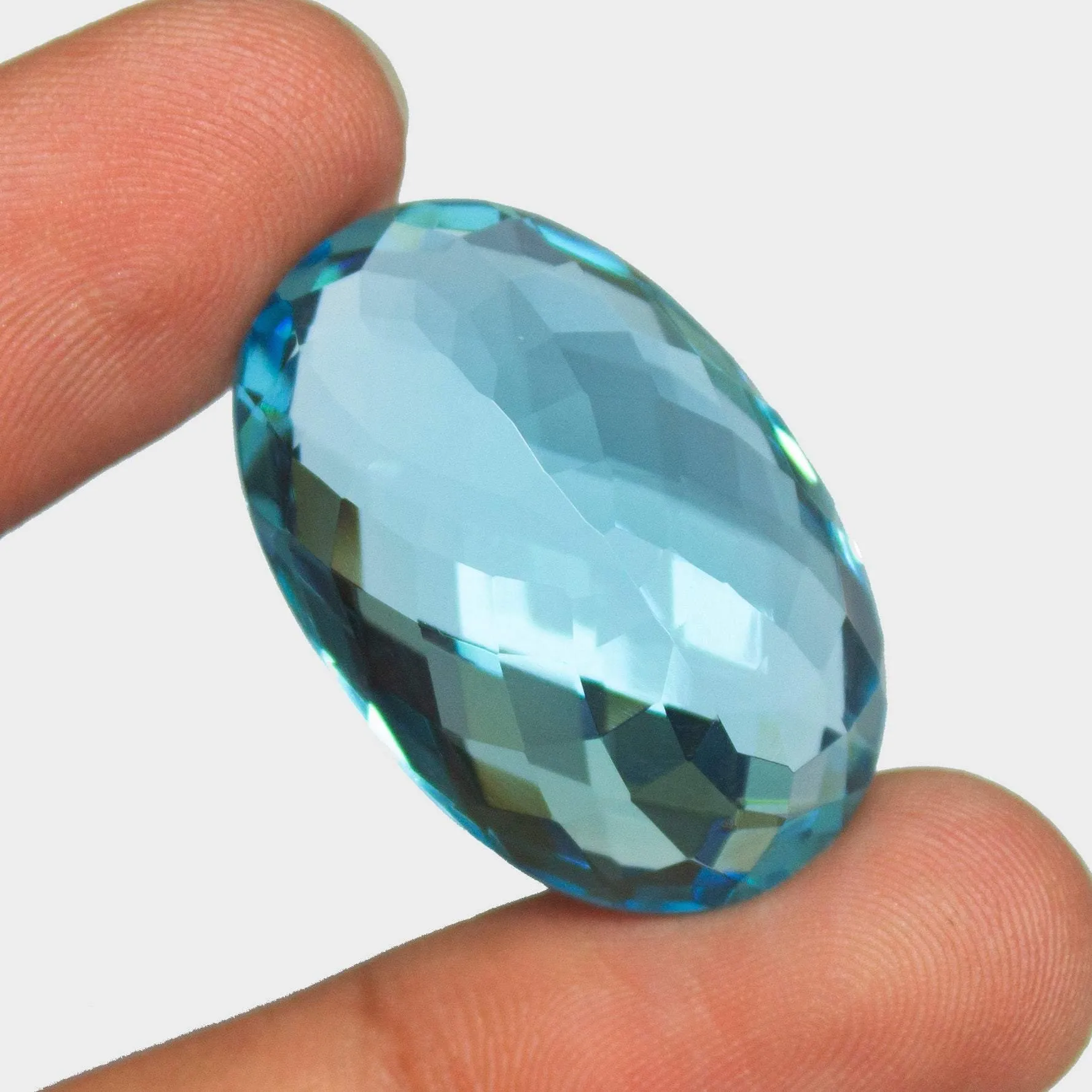 Swiss Blue Quartz Oval Checker Cut Loose Gemstone, 30x20x14mm, 51.32ct