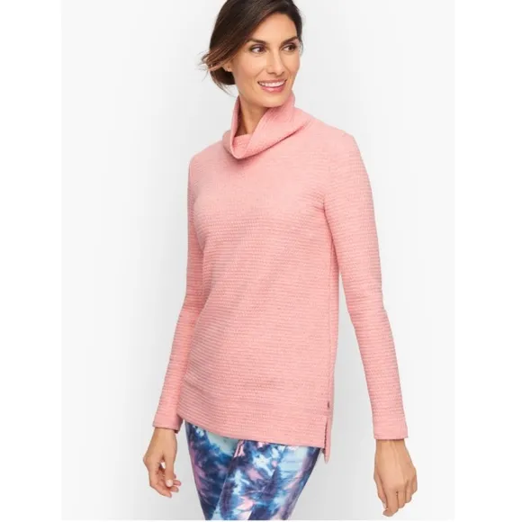 T by TALBOTS BUBBLE JACQUARD QUILTED MOCKNECK PULLOVER