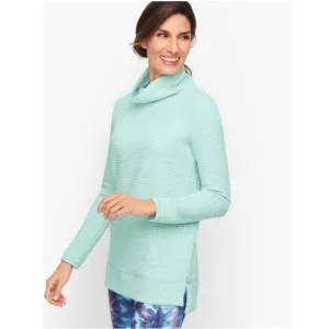 T by TALBOTS BUBBLE JACQUARD QUILTED MOCKNECK PULLOVER