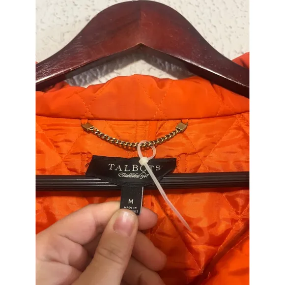 Talbots Vintage Style Hunters Orange Diamond Quilted Chore Coat Jacket Sz Medium