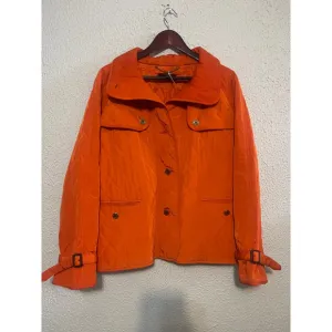 Talbots Vintage Style Hunters Orange Diamond Quilted Chore Coat Jacket Sz Medium