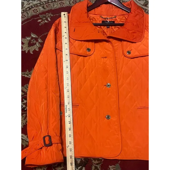 Talbots Vintage Style Hunters Orange Diamond Quilted Chore Coat Jacket Sz Medium