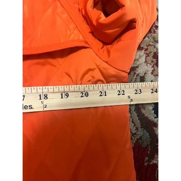 Talbots Vintage Style Hunters Orange Diamond Quilted Chore Coat Jacket Sz Medium