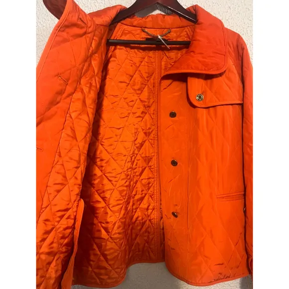 Talbots Vintage Style Hunters Orange Diamond Quilted Chore Coat Jacket Sz Medium