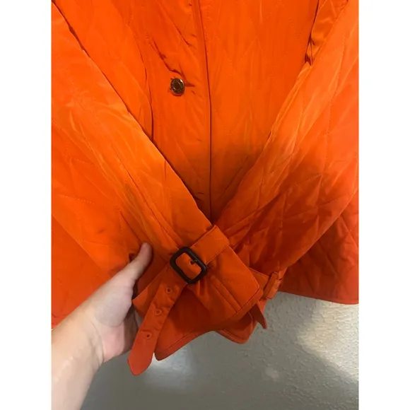 Talbots Vintage Style Hunters Orange Diamond Quilted Chore Coat Jacket Sz Medium