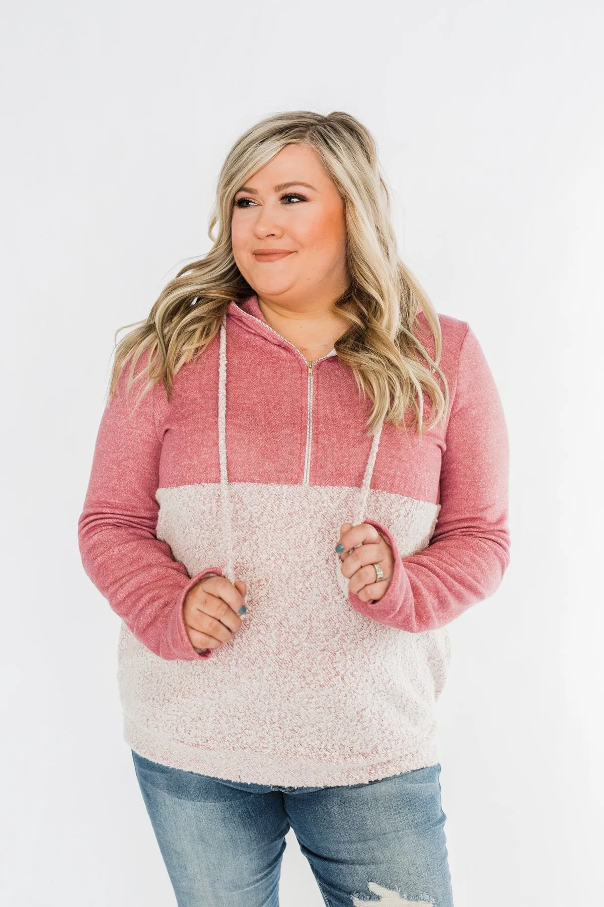 Talk To Me Quarter Zip Hoodie- Mauve Pink