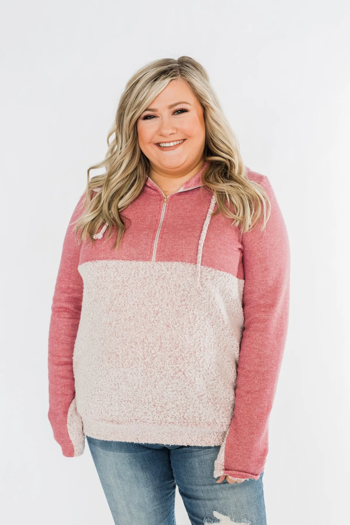 Talk To Me Quarter Zip Hoodie- Mauve Pink