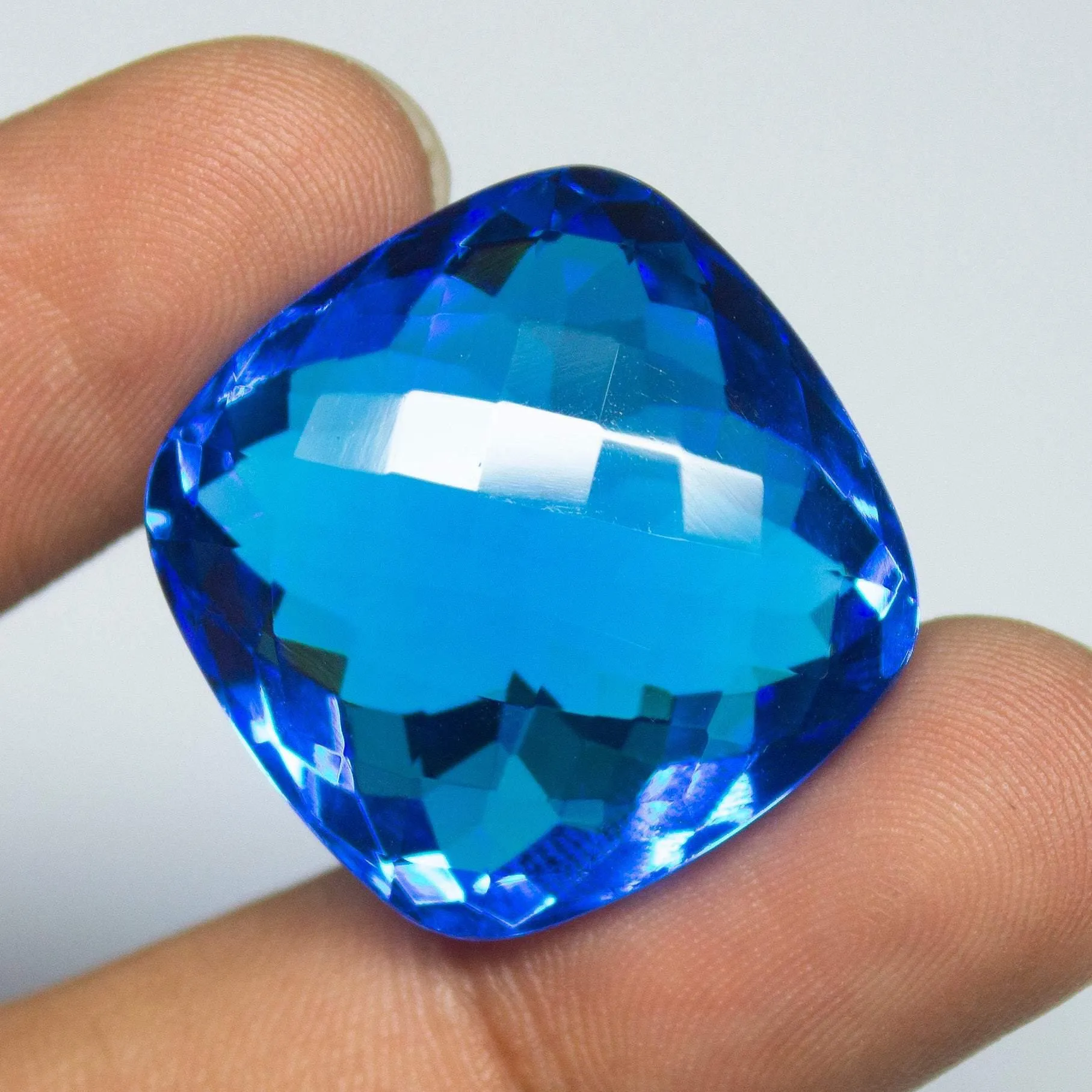 Tanzanite Blue Quartz Cushion Checker Cut Loose Gemstone, 25x25x14mm, 55.07ct