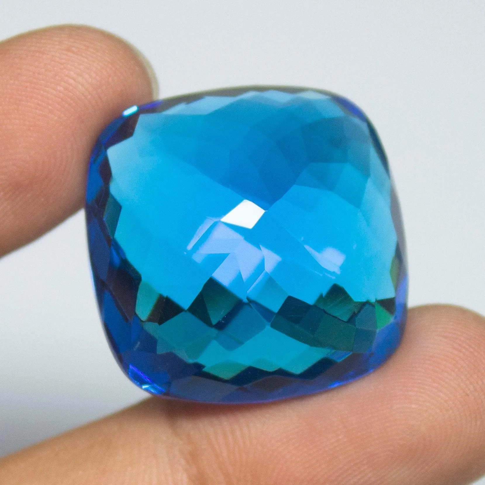 Tanzanite Blue Quartz Cushion Checker Cut Loose Gemstone, 25x25x14mm, 55.07ct