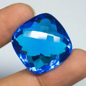 Tanzanite Blue Quartz Cushion Checker Cut Loose Gemstone, 25x25x14mm, 55.07ct